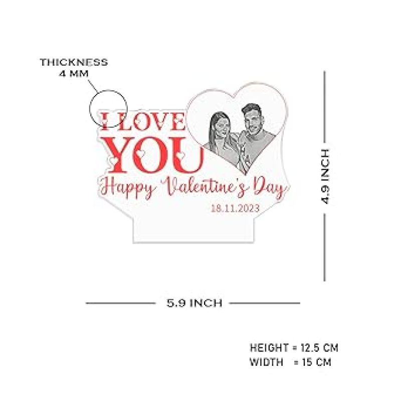 Personalized Happy Valentine Day Acrylic Led Lamp  Customized with Photo & Date  Automatic Color Changing Light  Valentine Day Gift for Wife Husband Girlfriend Boyfriend